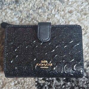 Coach Black Glitter Signature Compact Wallet